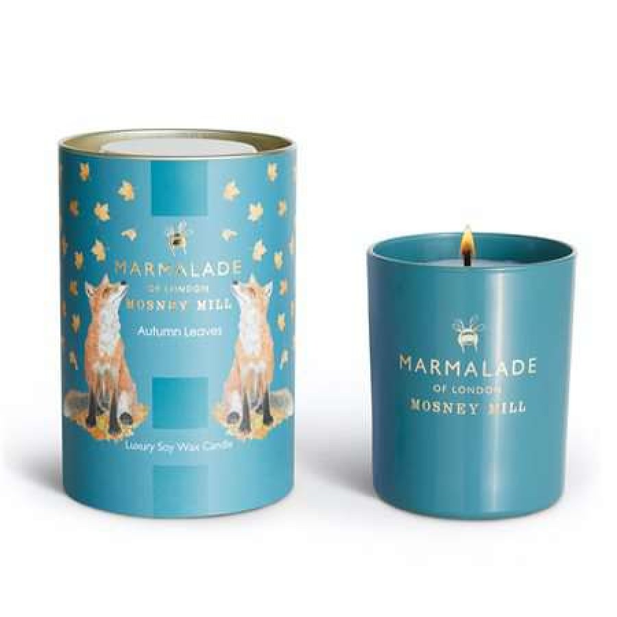 Candles * | Outlet Marmalade Of London Autumn Leaves Large Glass Candle Teal