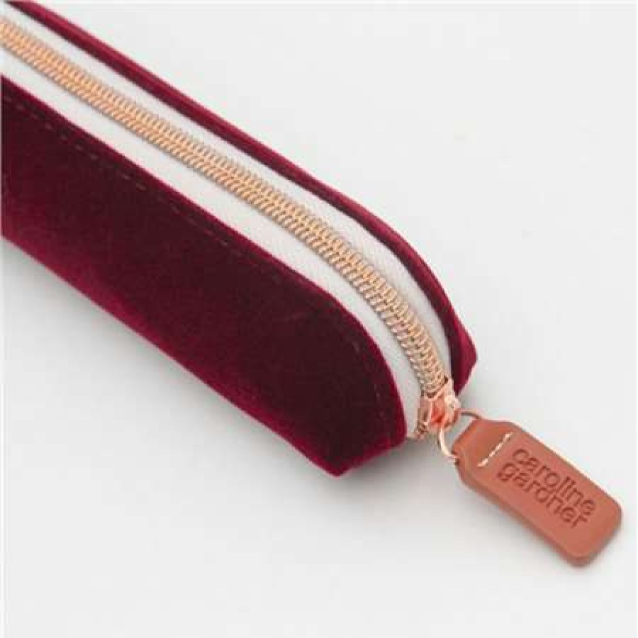 Stationery * | Sale Caroline Gardner Velvet Small Pencil Case Burgundy