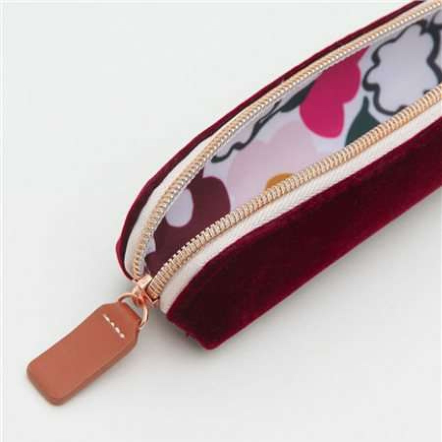 Stationery * | Sale Caroline Gardner Velvet Small Pencil Case Burgundy