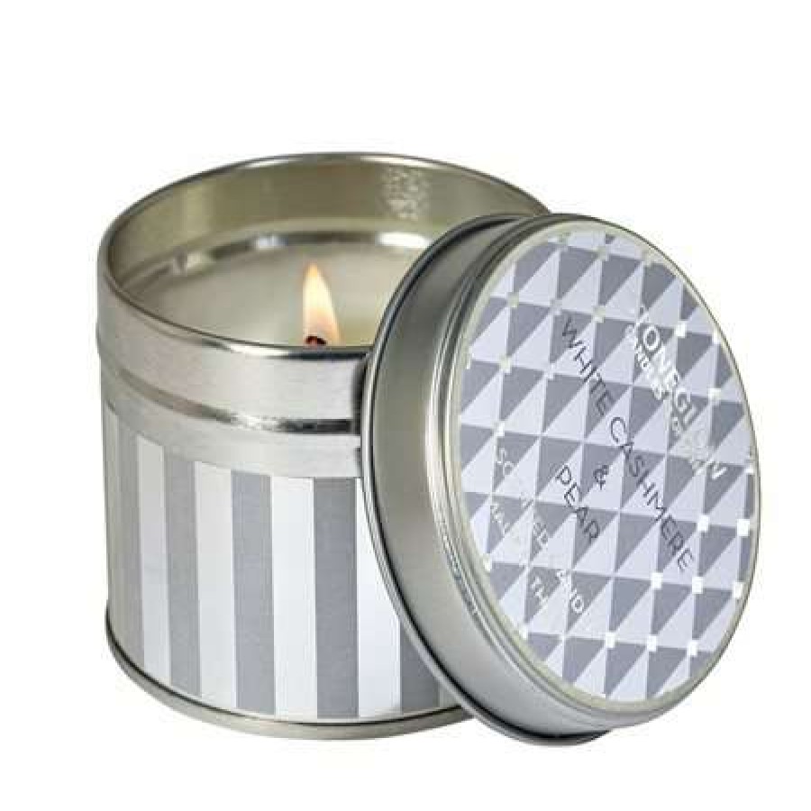 Candles * | Sale Stoneglow White Cashmere & Pear Candle Tin Silver